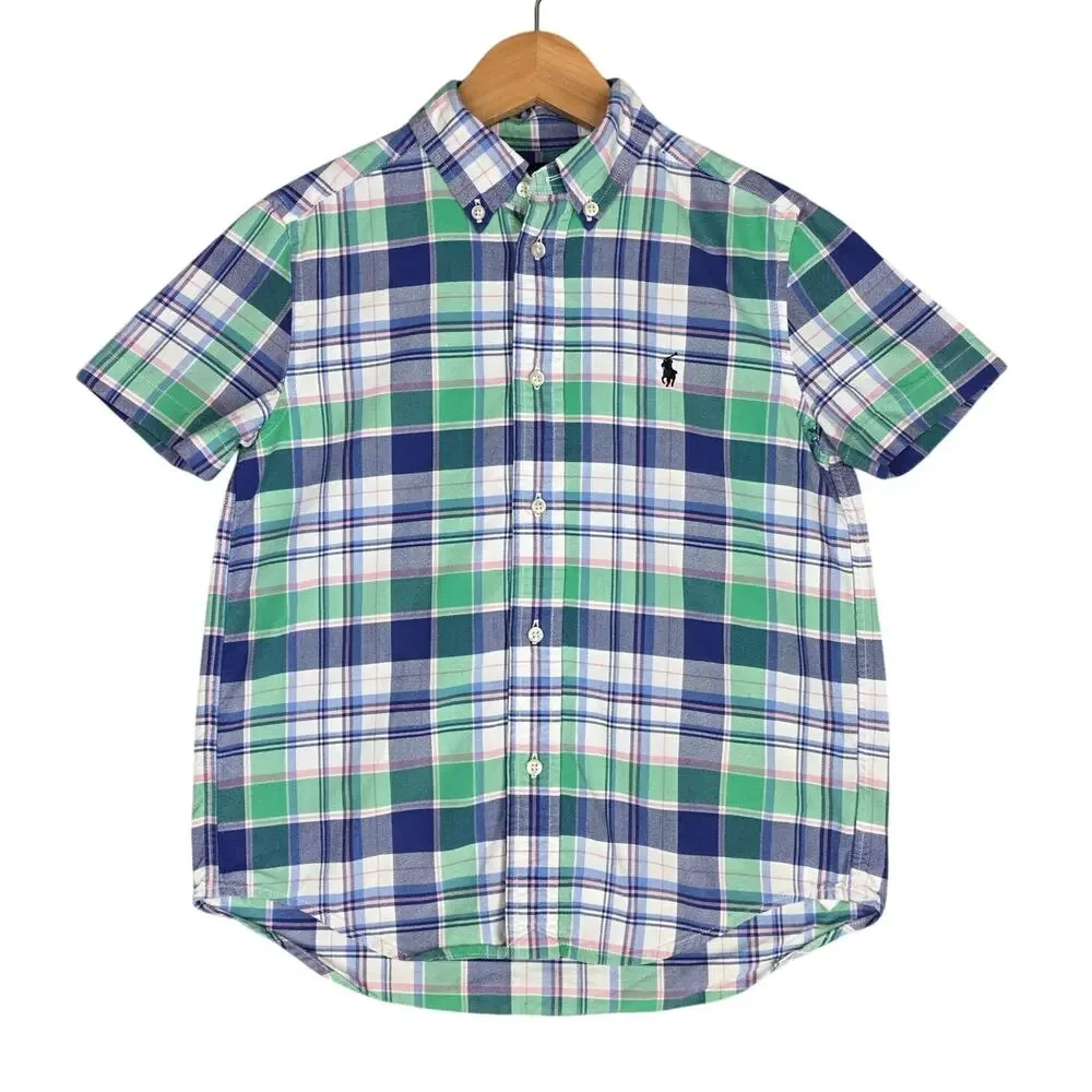 RALPH LAUREN BOY'S PLAID SHORT‑SLEEVE BUTTON‑DOWN – MULTICOLOR – KIDS SIZE 7