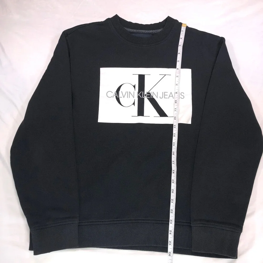 Calvin Klein Jeans Mens Large Black Logo Box Crewneck Sweatshirt Pullover L