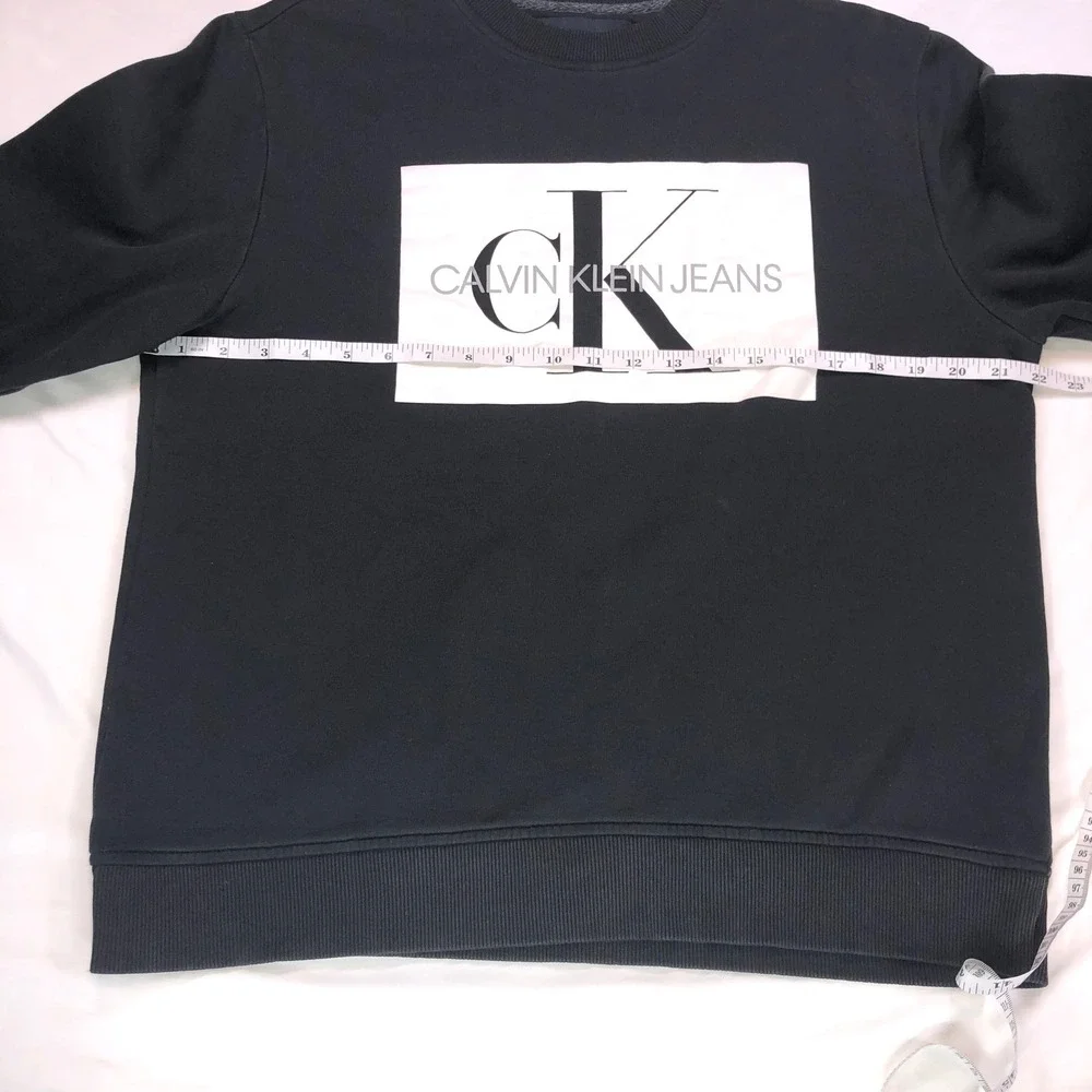 Calvin Klein Jeans Mens Large Black Logo Box Crewneck Sweatshirt Pullover L