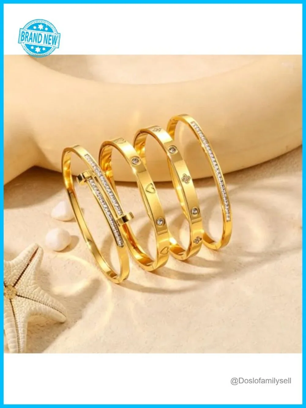 Gold Plated Stainless Steel Stackable Bangle Bracelets Set of 4 Non-Tarnish