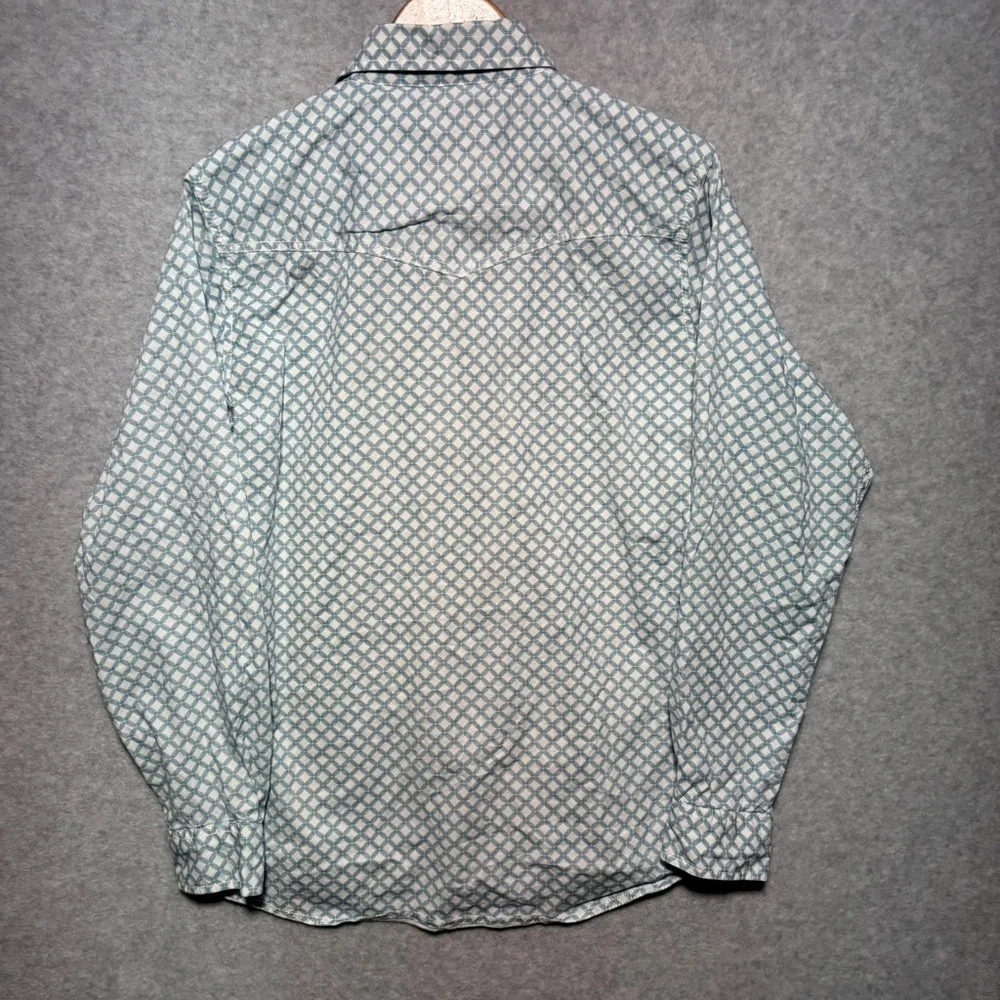 Wrangler Competition‎ Pearl Snap Men's White and Blue Geometric Shirt