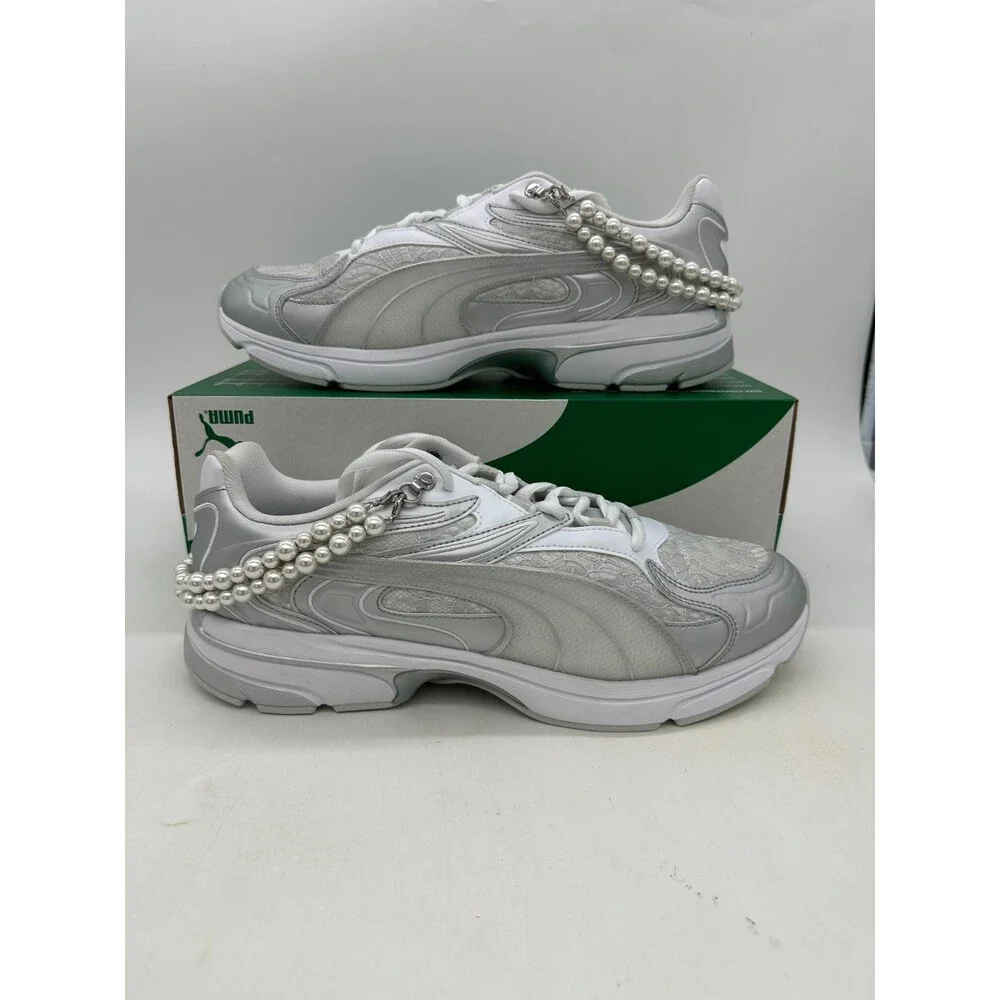 Puma Extos Feminine Men's Size 12 Silver White Athletic Shoes 399965 01