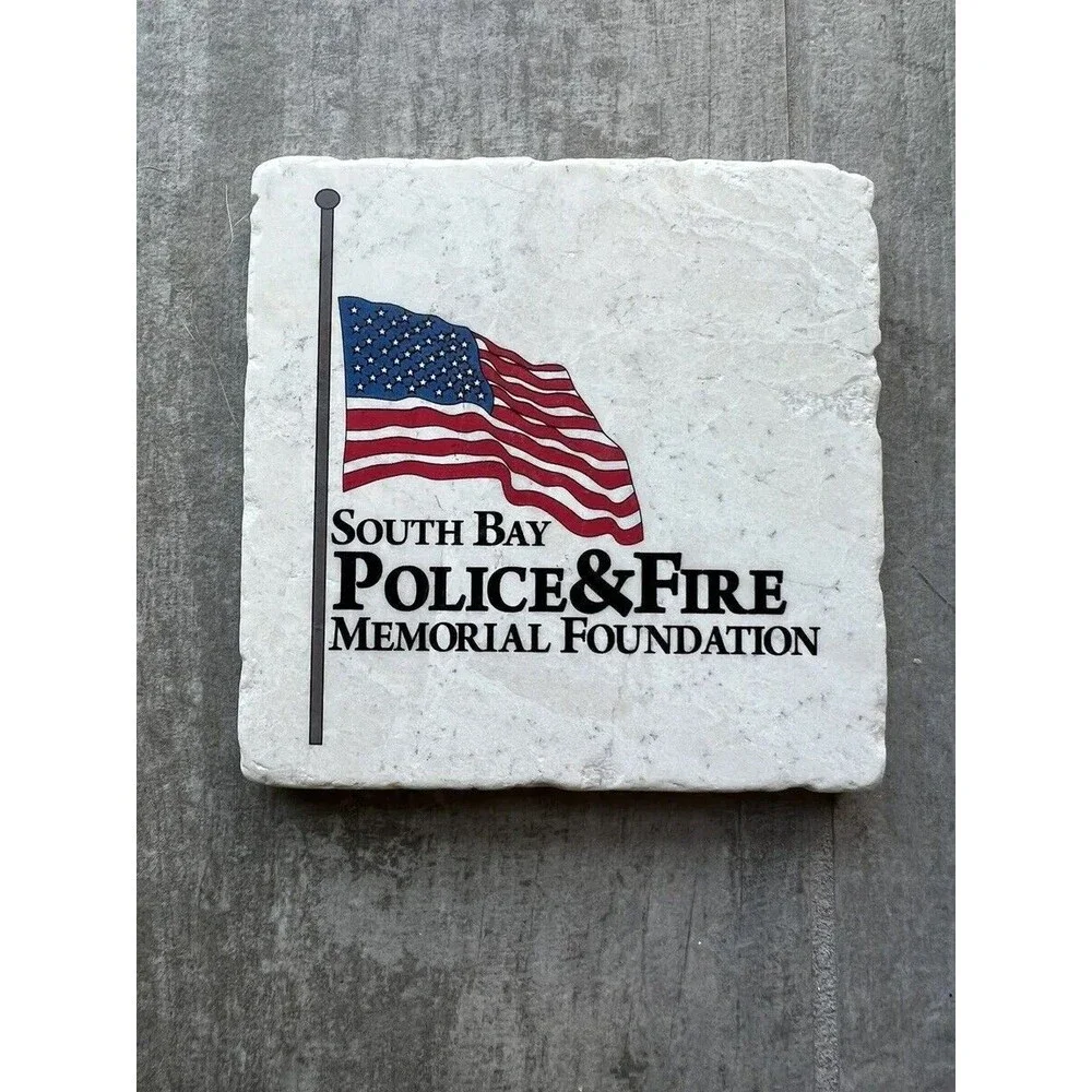 South Bay California Police & Fire Stone Cork Bottom Set of 2 Coasters NEW