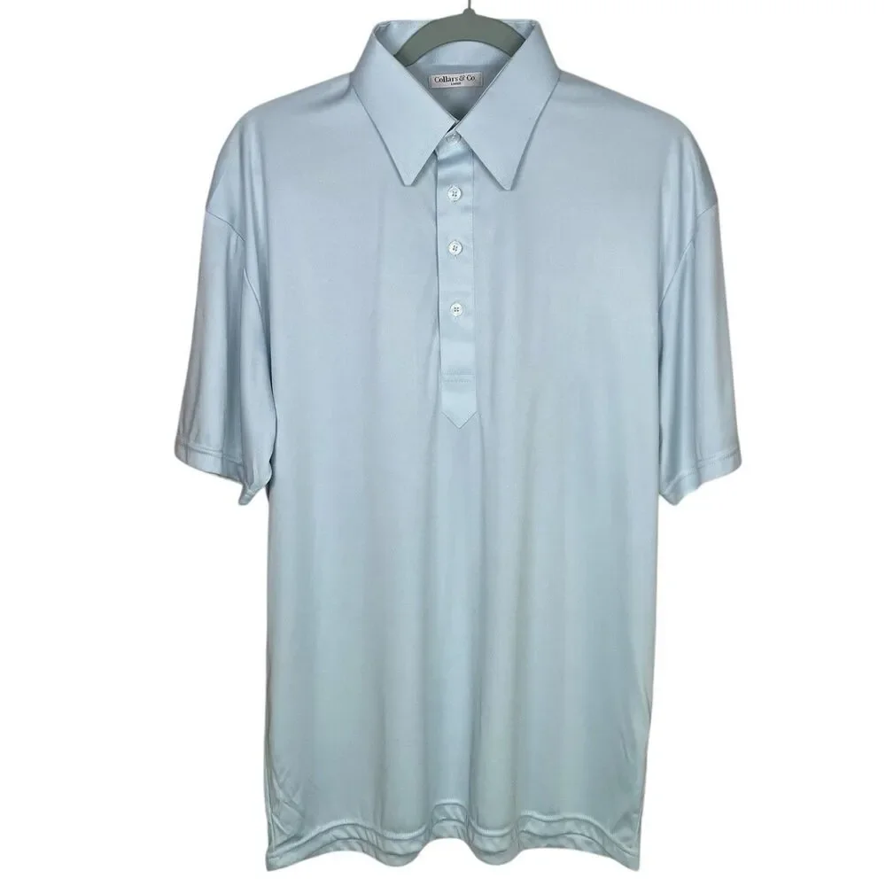 Collars & Co Polo Shirt Mens Small Light Blue English Spread Point Dress Collar