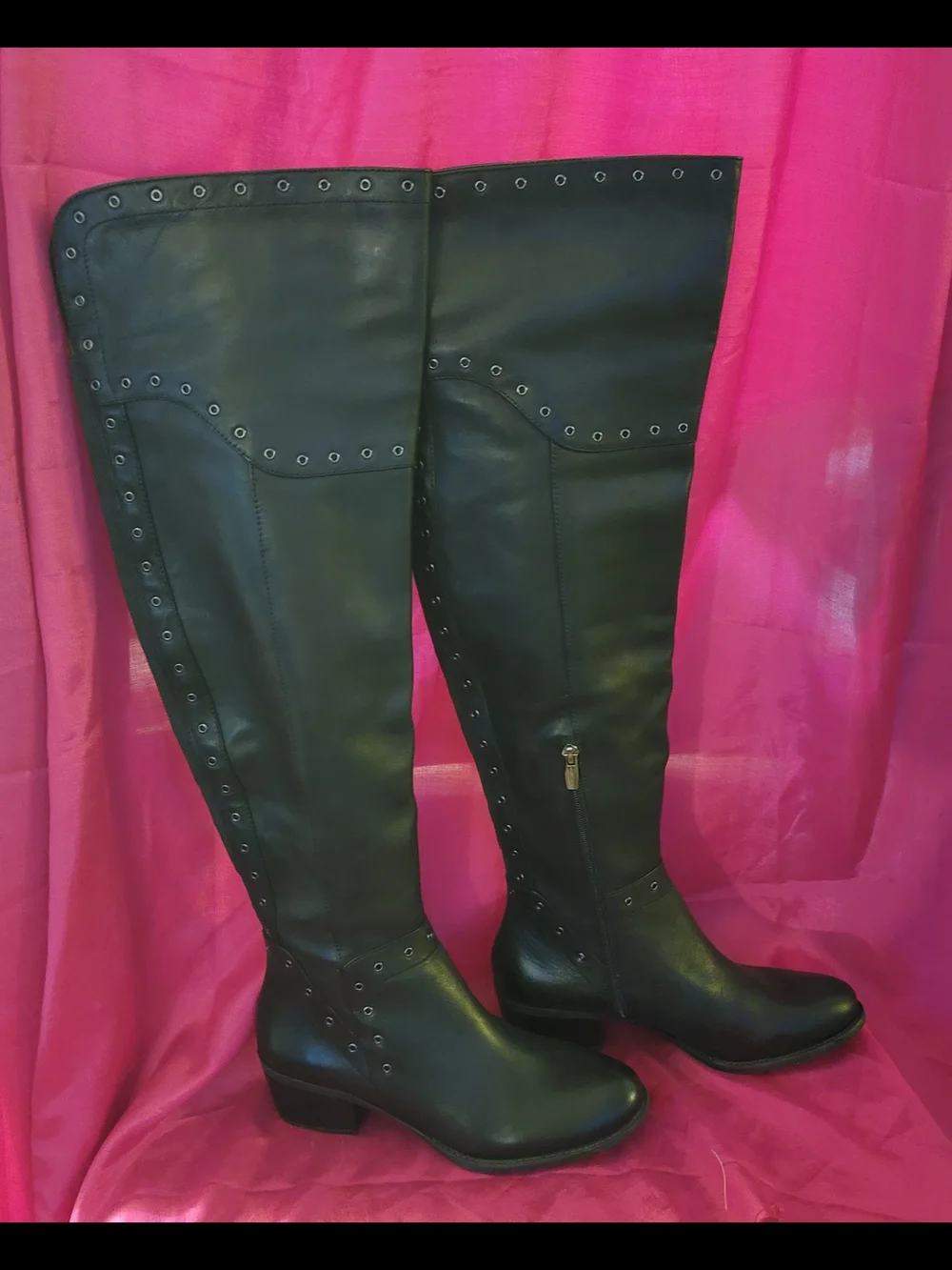Vince Camuto Black Over-the-Knee Studded Riding Boots