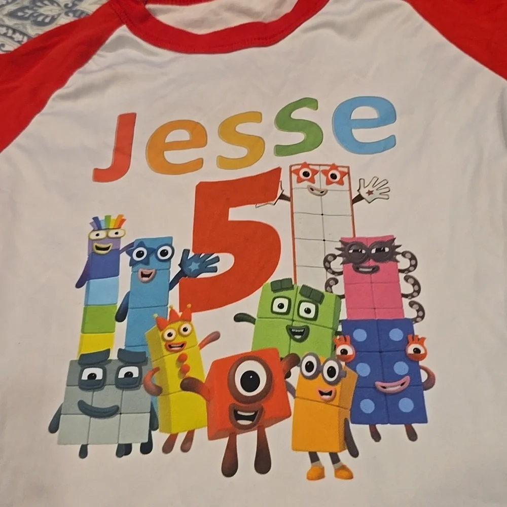 ❤️10/$13 Euc Kids Raglan  Name Jesse Numberblocks 5 Yr Old Birthday Shirt