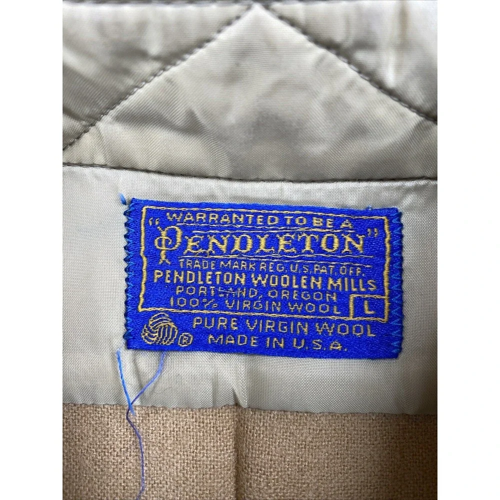 Vintage Pendleton Wool Shirt Men's Large Single Pocket Button‎ Up Beige
