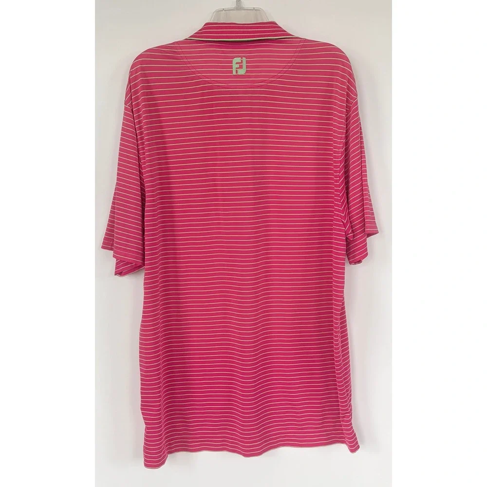 FootJoy Mens ProDry Golf Polo Shirt Pink Lime Green‎ Striped Performance Large