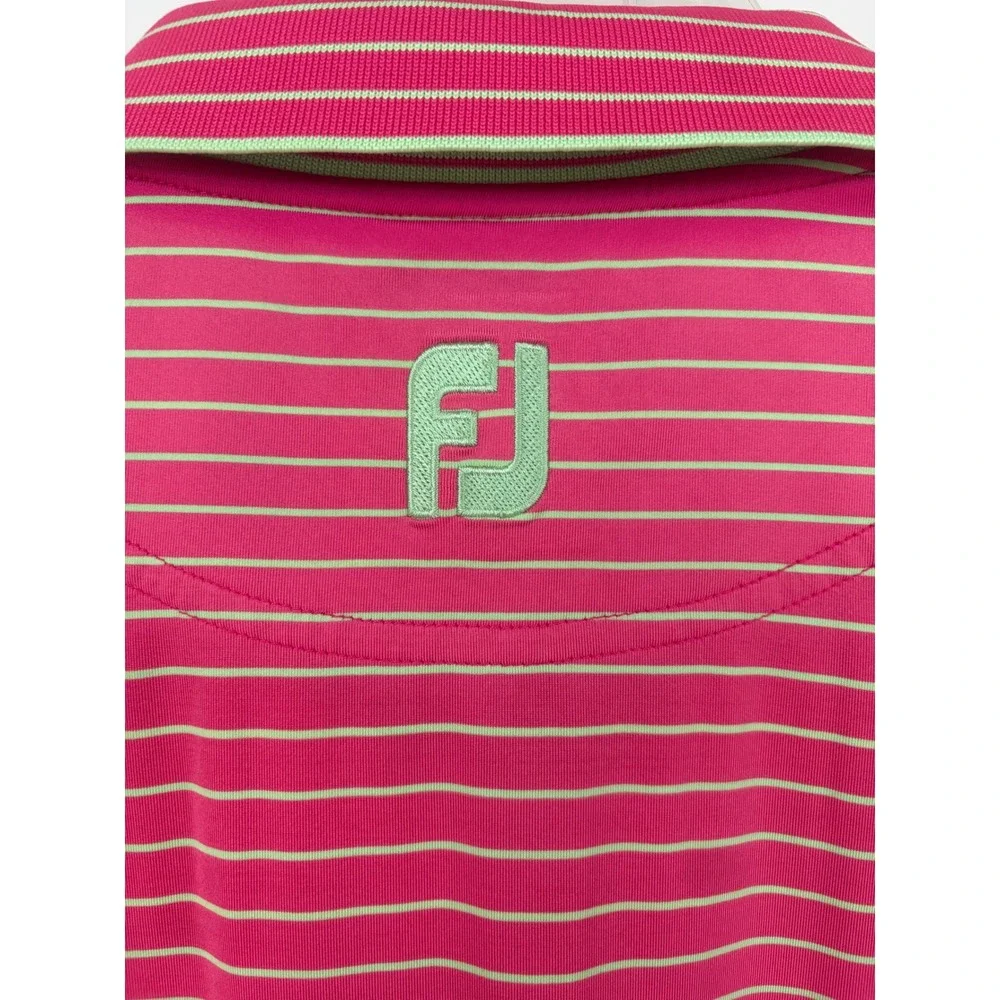 FootJoy Mens ProDry Golf Polo Shirt Pink Lime Green‎ Striped Performance Large