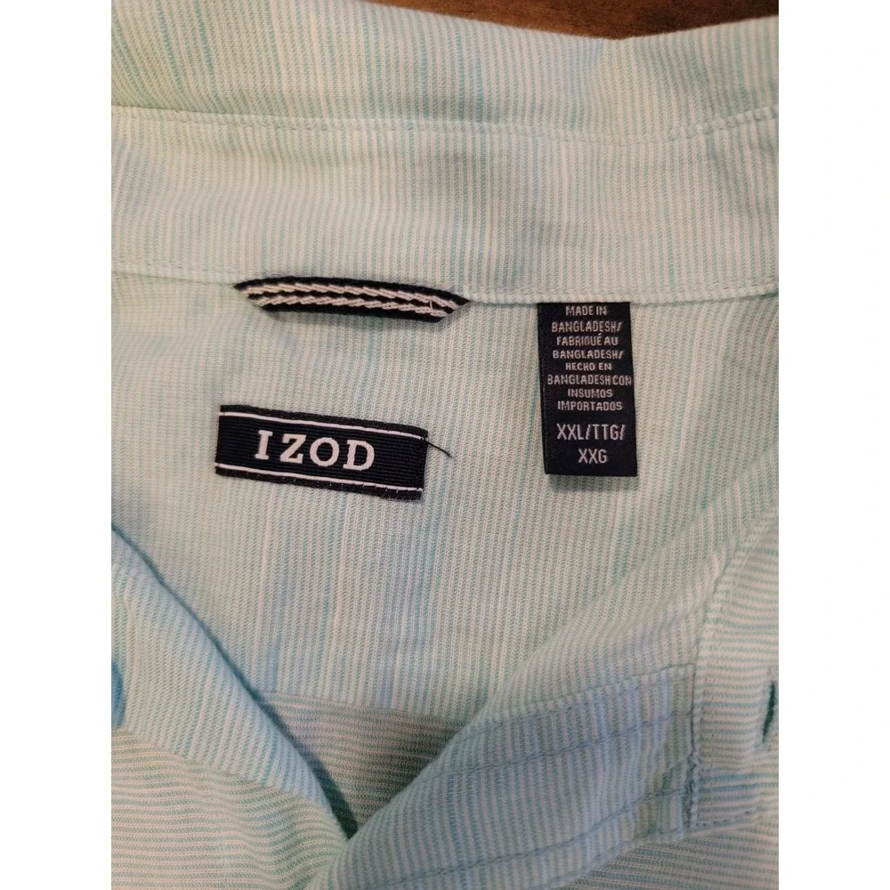 IZOD Saltwater‎ Mens Short Sleeve Button Up Shirt Light Blue Striped Size XXL