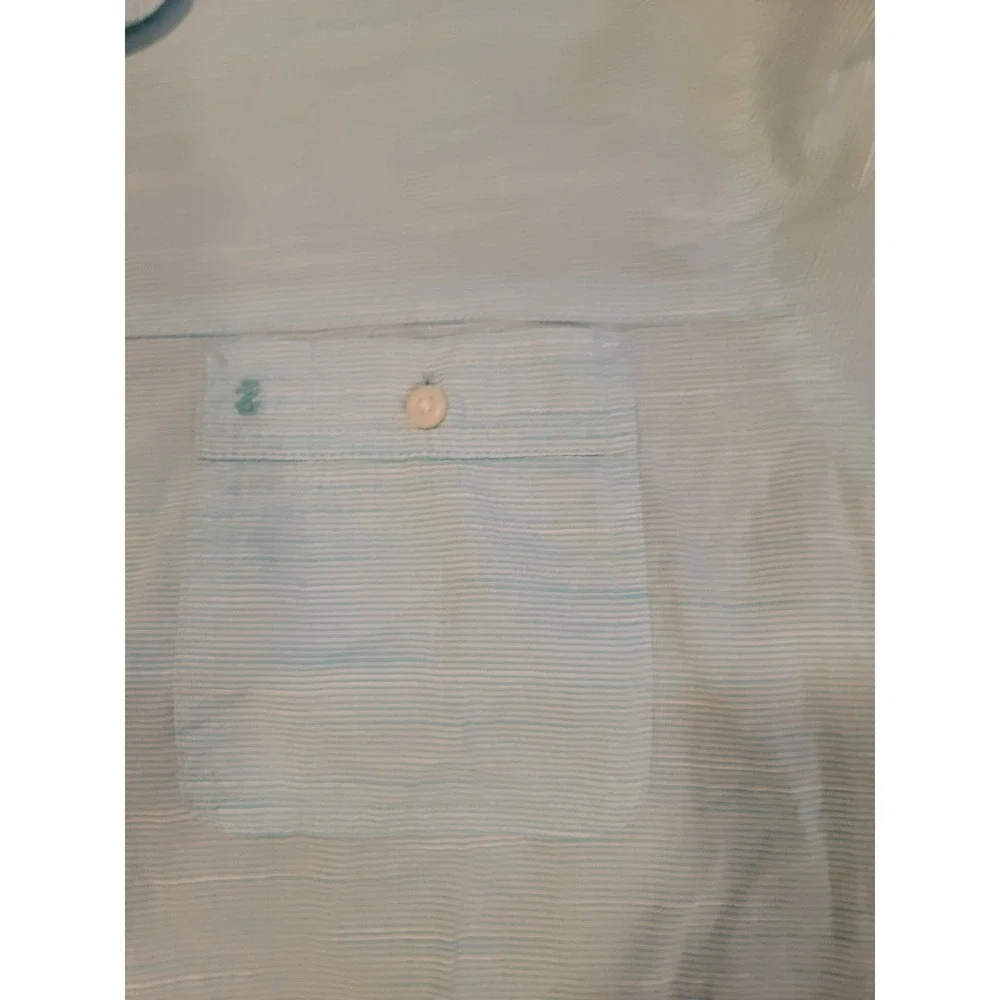IZOD Saltwater‎ Mens Short Sleeve Button Up Shirt Light Blue Striped Size XXL