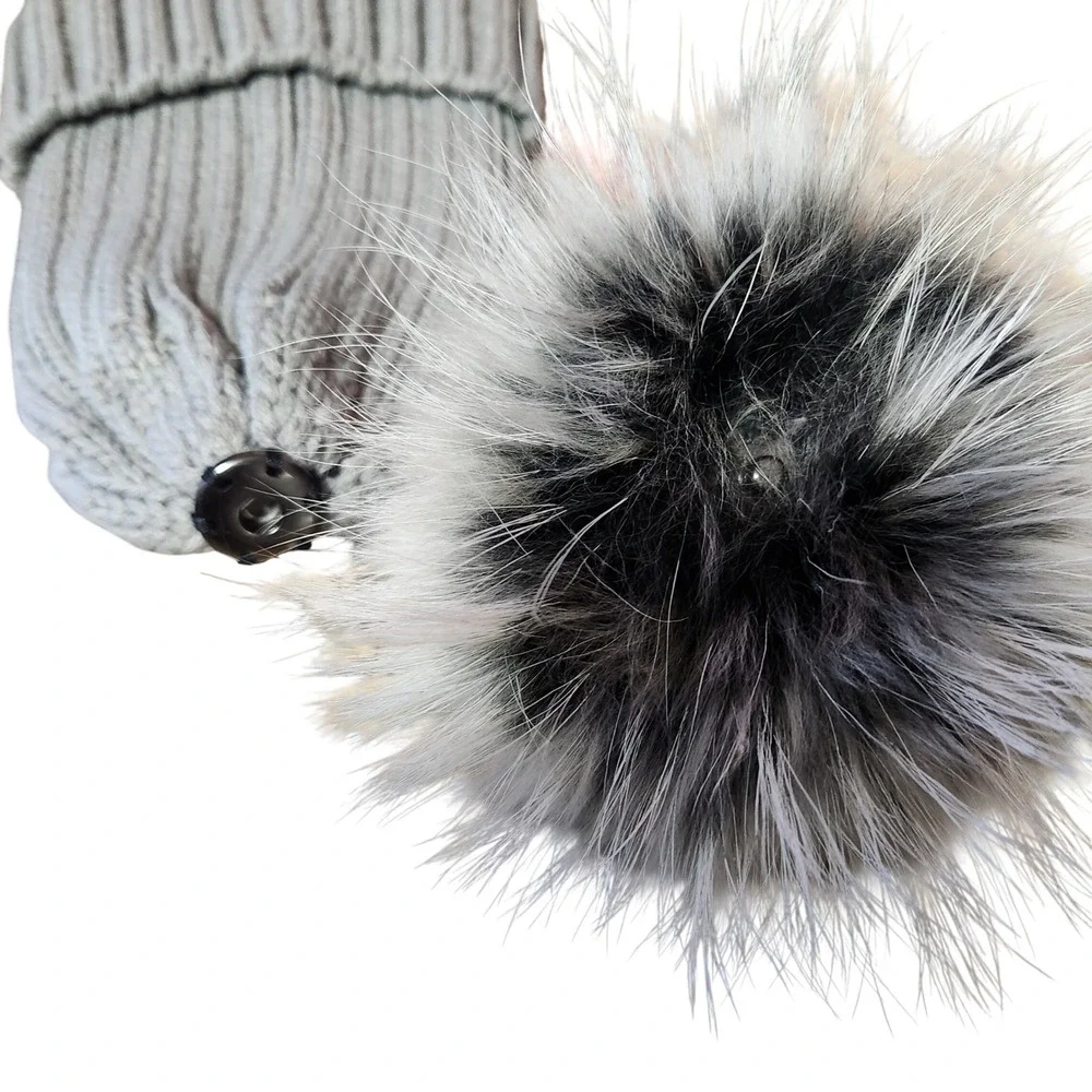 PINK Victoria's‎ Secret 100% WOOL Beanie - REMOVABLE Pom Pom - Grey Thick Knit