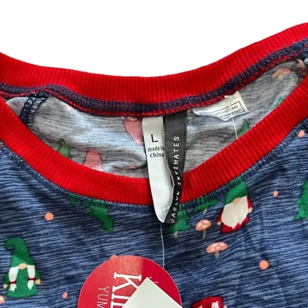 Jaclyn Intimates Blue Christmas Gnome Holiday Pjs L