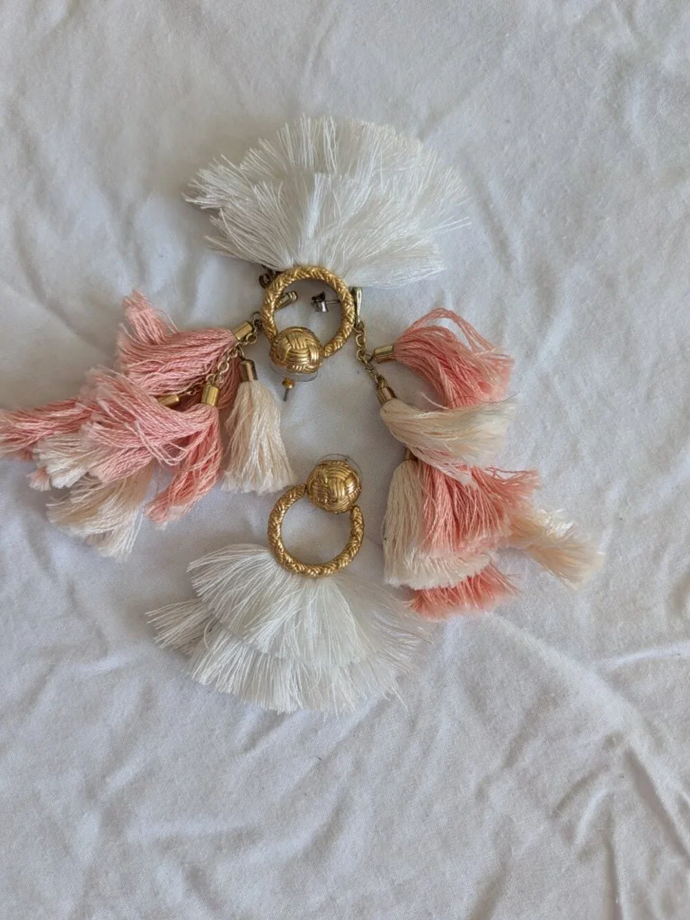 🌸 Two (2) Pairs of Fringe Earrings 1960's Style w/Gold Posts