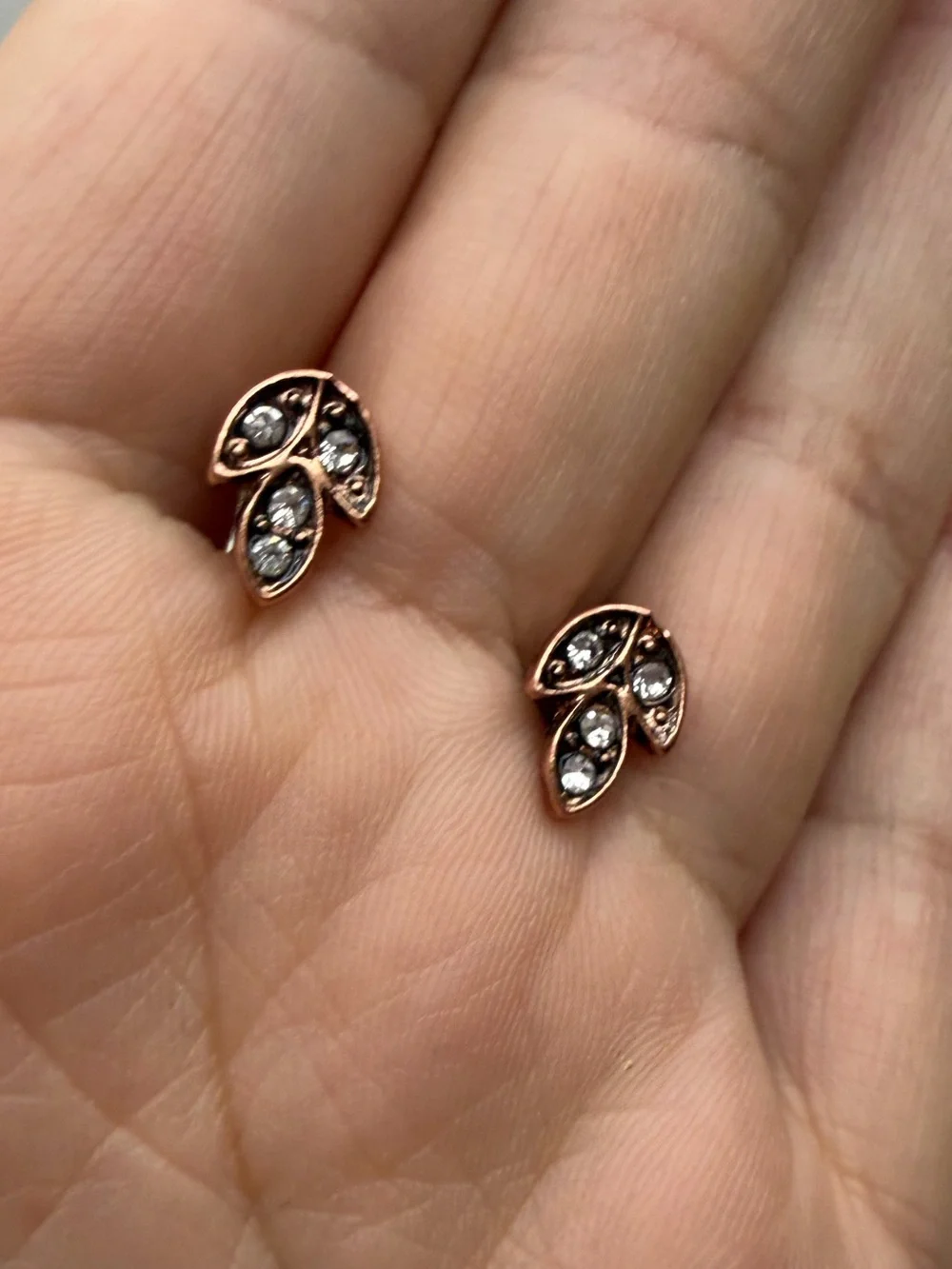 Rose Gold Leaf Crystal Stud Earrings - Unbranded