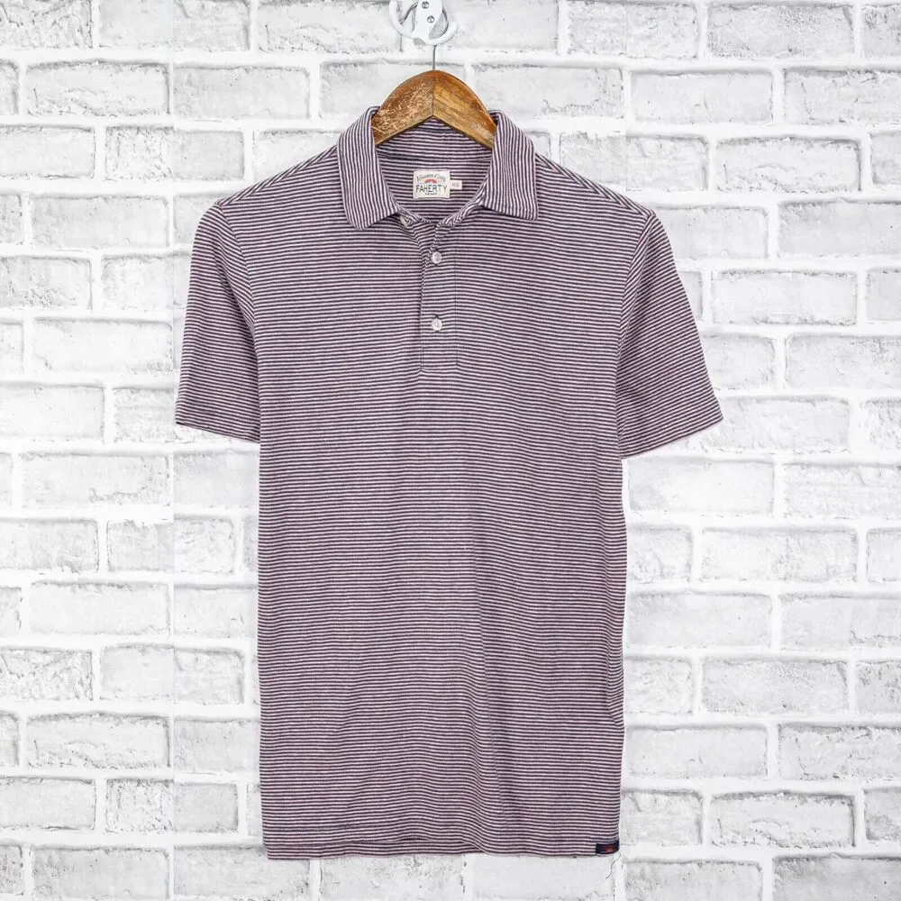 FAHERTY XS Polo Shirt Purple Blue Striped Short Sleeve