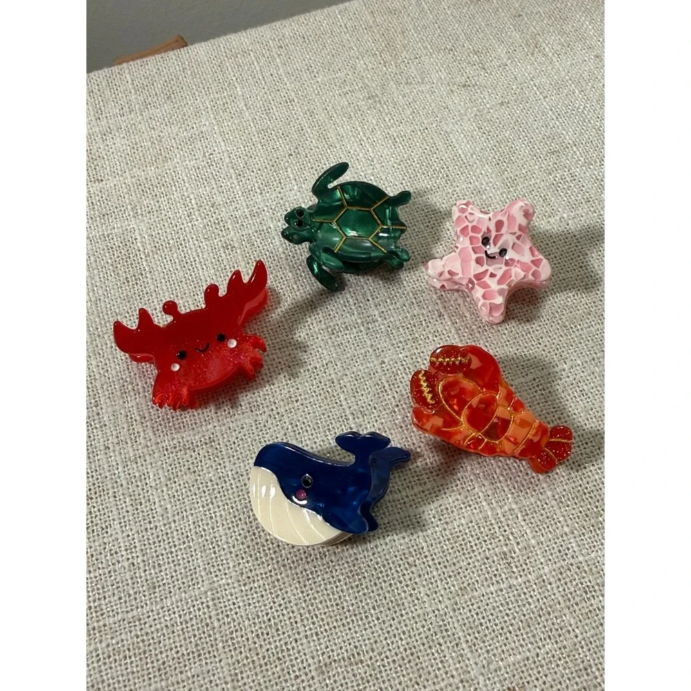 Boutique coastal kids hair clips nautical adorable set 5 whale crab turtle star