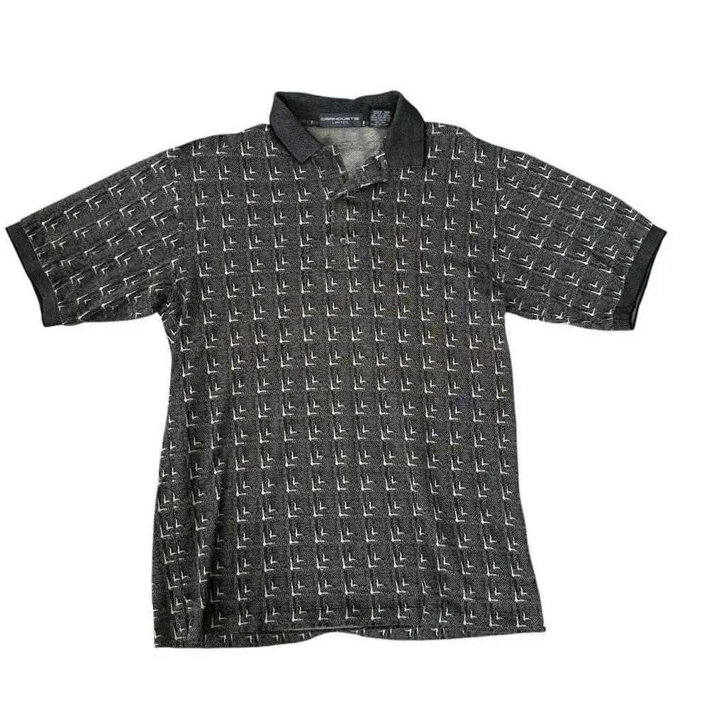 Carnoustie Limited vintage 100% mercerized cotton polo shirt geometric pattern S
