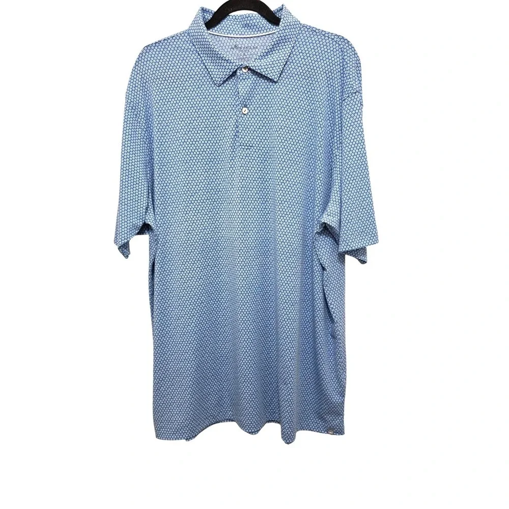 Peter Millar Seaside Polo Mens XL Blue White‎ Geometric Print Short Sleeve Golf