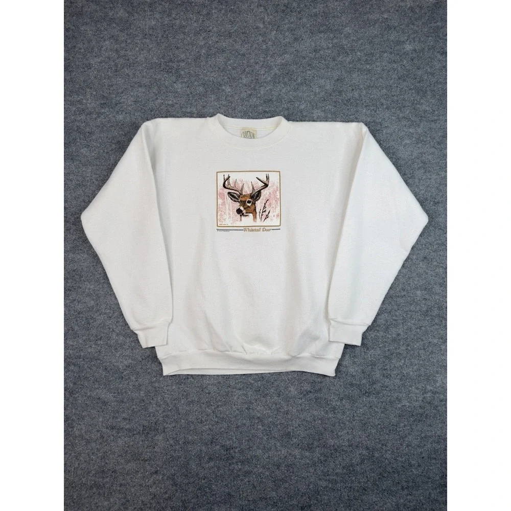 Vintage 1993 Whitetail Deer Crewneck Sweatshirt Made USA Cotton‎ Grove L