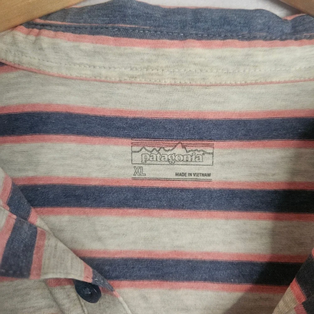 Patagonia Mens Organic Cotton Striped‎ Polo Shirt XL Blue Pink STY52776 SP18