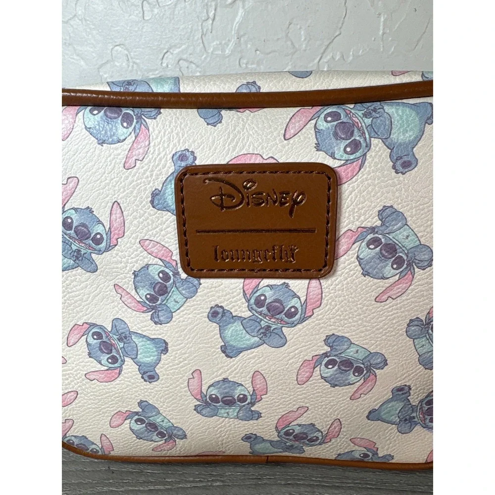 Loungefly Disney Lilo & Stitch Crossbody Bag Cream Brown Faux Leather Camera Bag