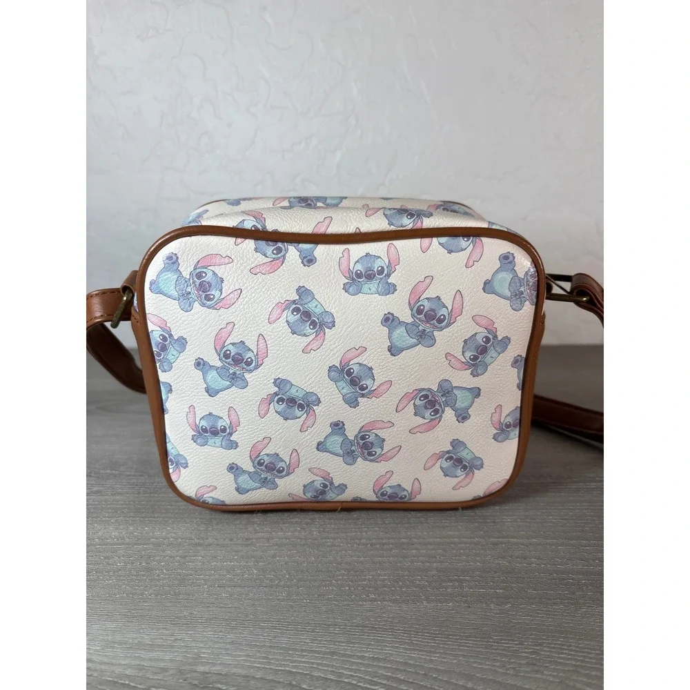 Loungefly Disney Lilo & Stitch Crossbody Bag Cream Brown Faux Leather Camera Bag