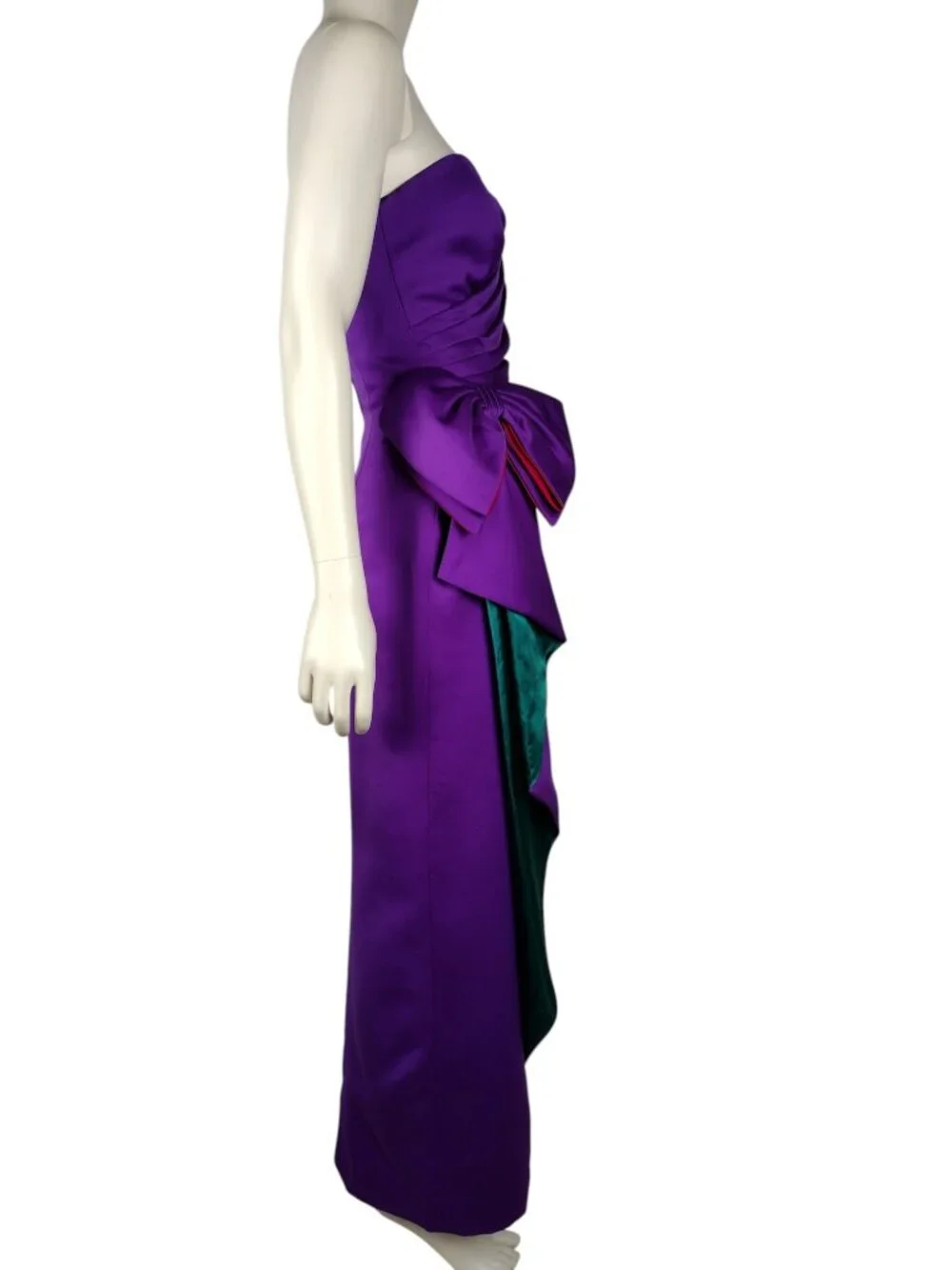 Vintage 1980s AJ Bari Purple Satin Strapless Evening Gown and Shawl Set Size 0