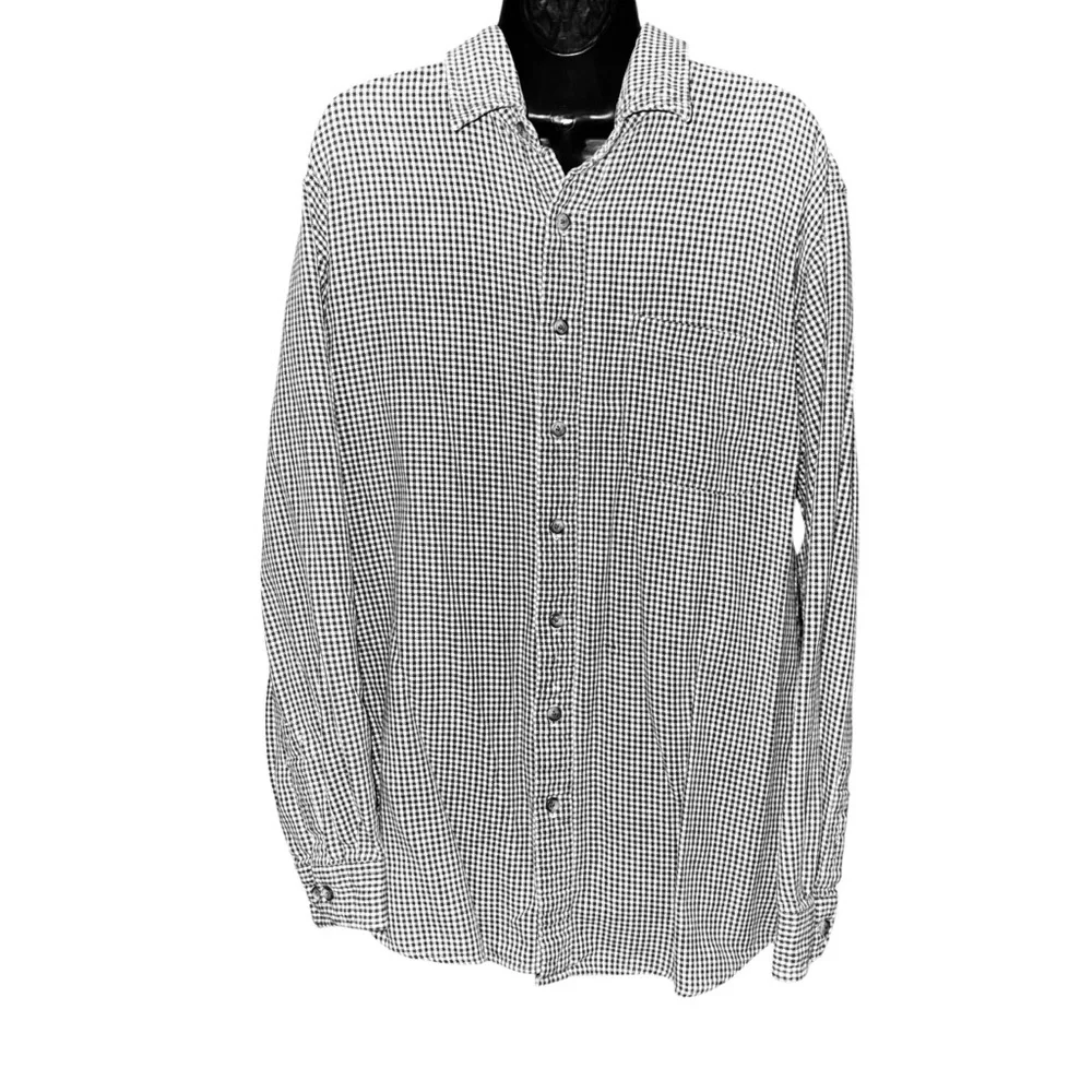 Cambridge Classics Men’s Houndstooth Flannel Shirt XLT Black White Cotton