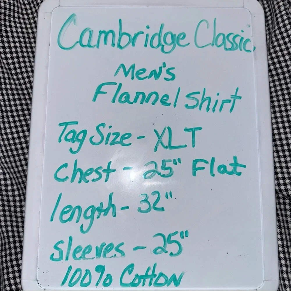 Cambridge Classics Men’s Houndstooth Flannel Shirt XLT Black White Cotton