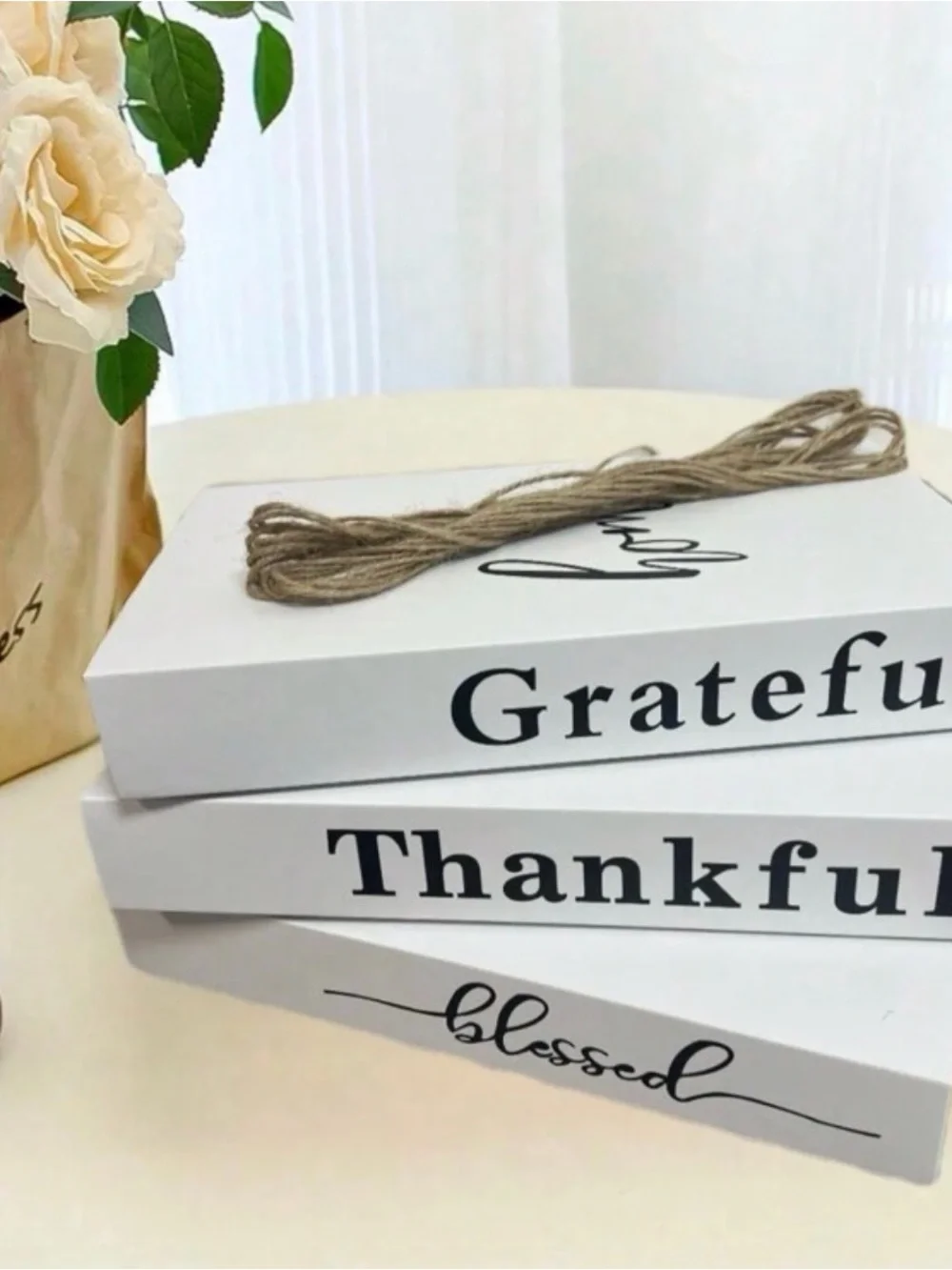 SHEIN White 'Grateful Thankful Blessed' Decorative Book Stack