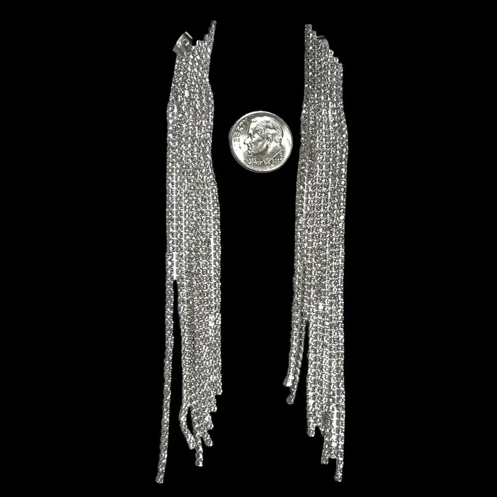 Waterfall Rhinestone Earrings Dangle Fringe Crystal 5