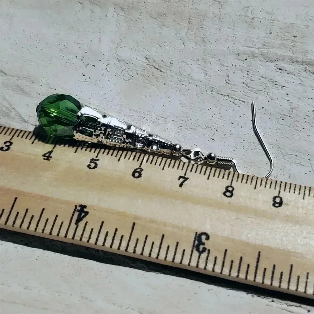 Hand Crafted Caged Filigree Faceted Green Crystal Silver Teardrop Earrings