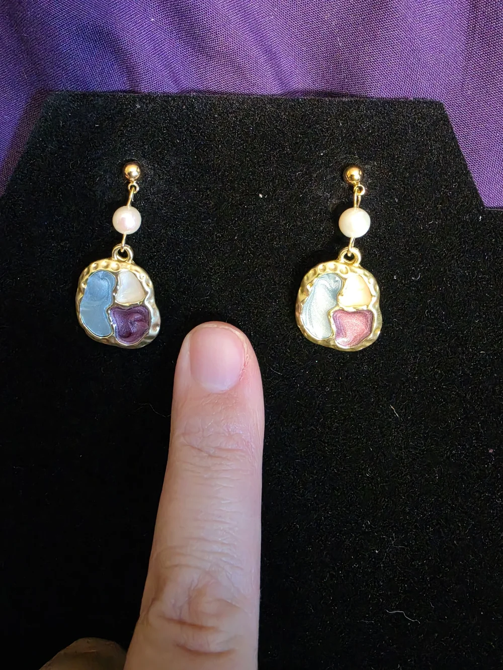 Gold-Tone Multicolor Enamel Drop Earrings with Pearl Accent