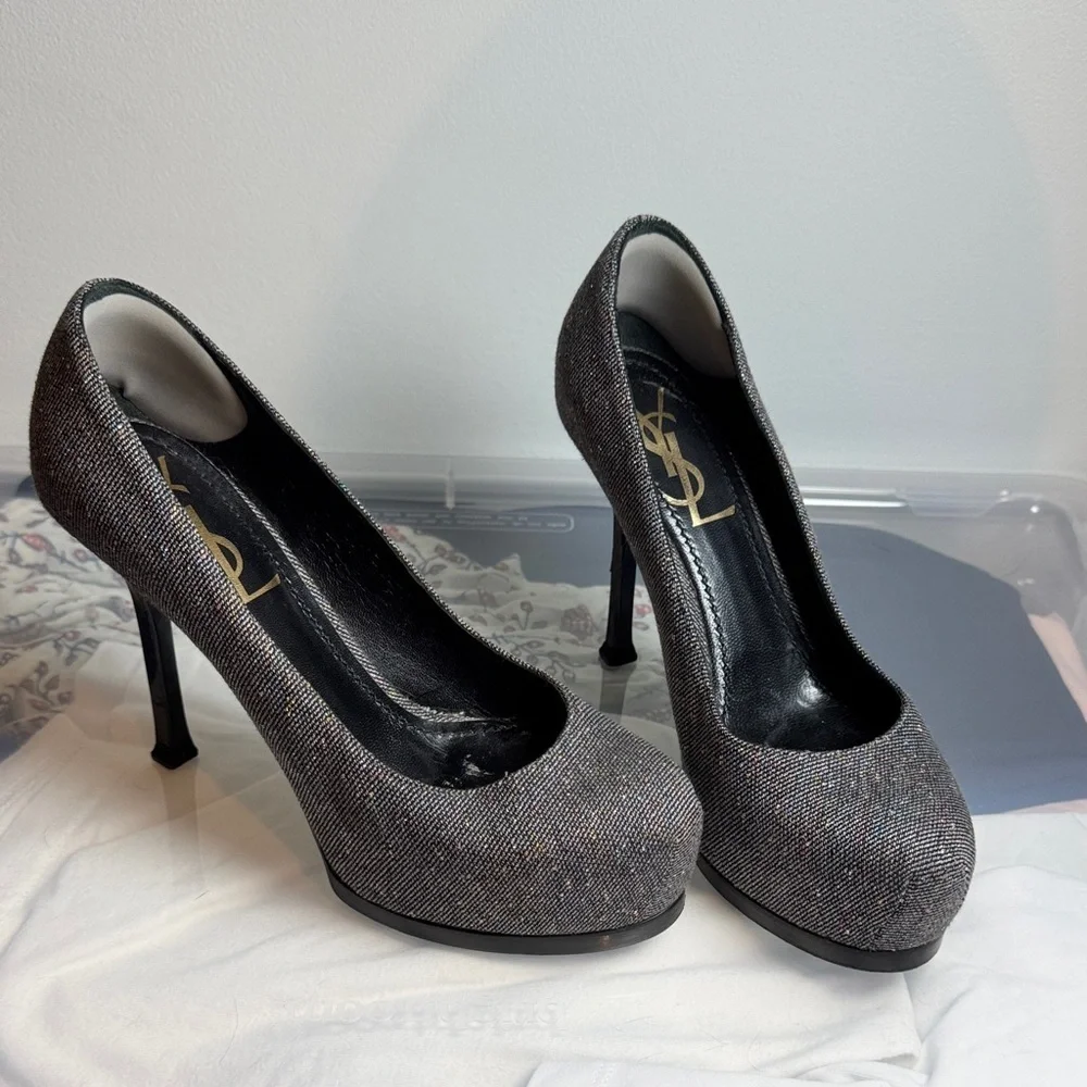 Yves Saint Laurent tribetoo Sparkling Black Heels