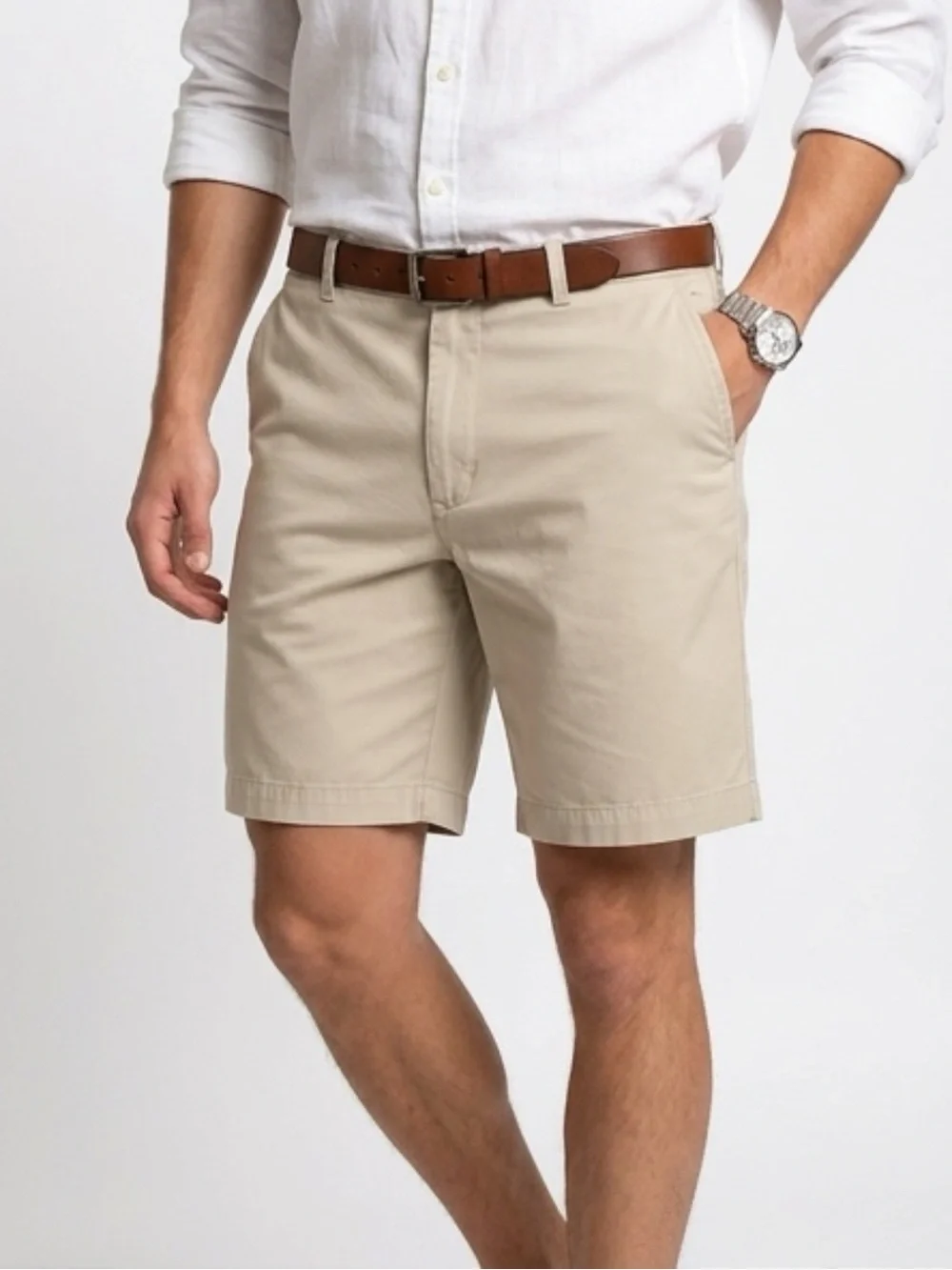 Izod Khaki Flat-Front Chino Shorts
