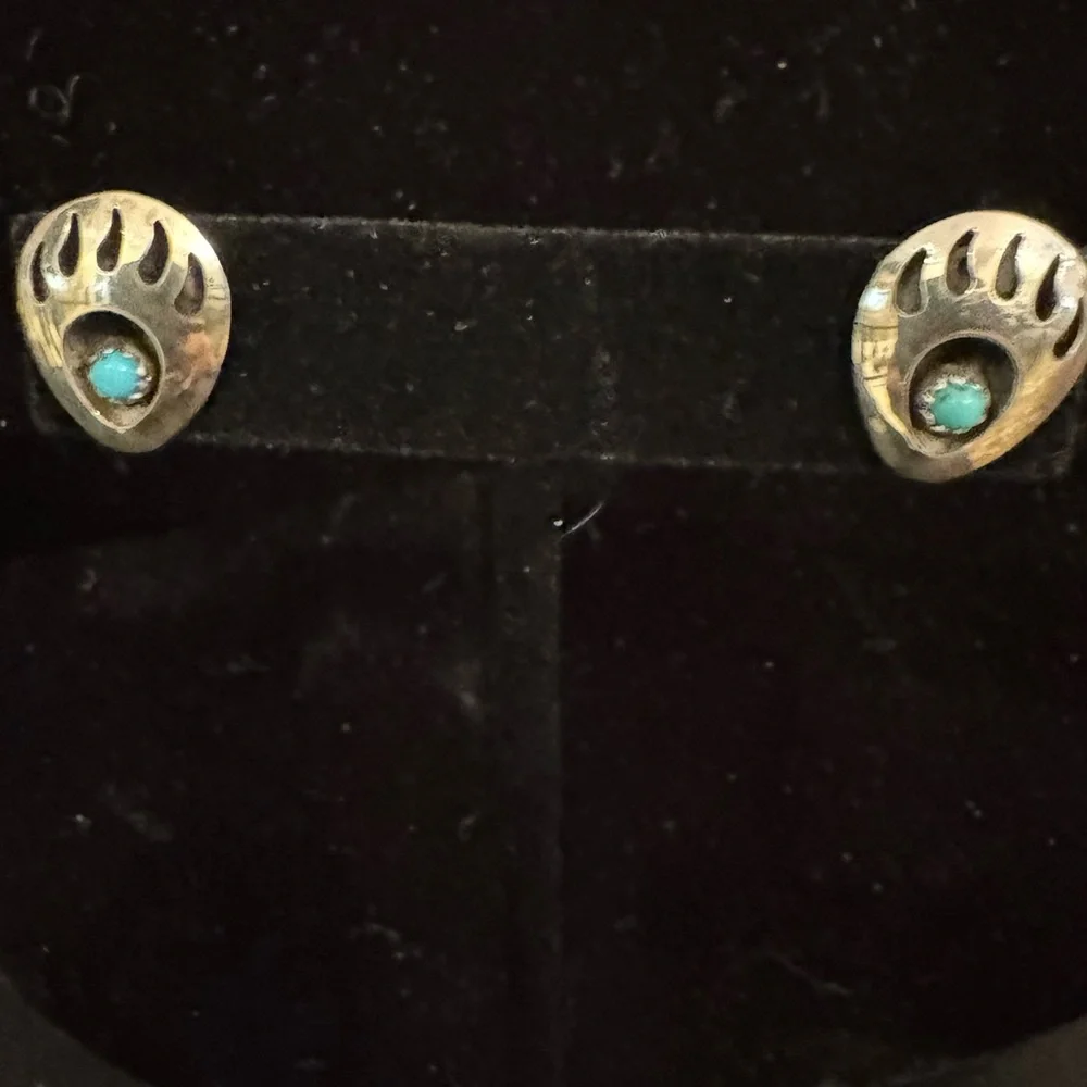 Native American bear paw sterling silver‎ with turquoise earrings