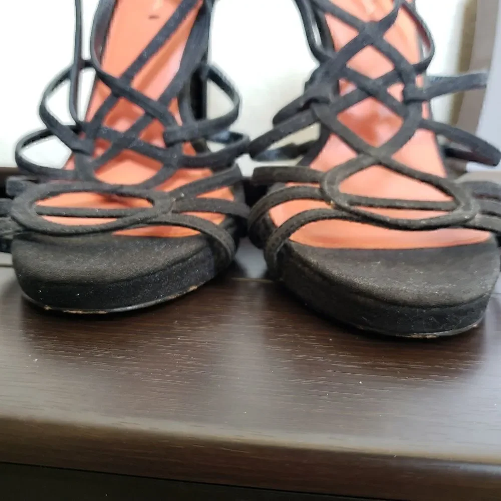Via Spiga promise black glitter strappy heels 10
