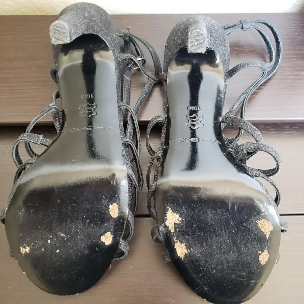 Via Spiga promise black glitter strappy heels 10