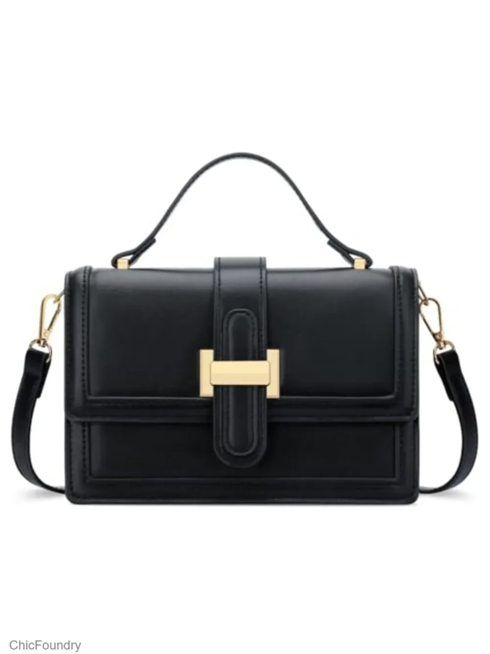 PU Leather Crossbody Bag with Top Handle - Detachable Strap Handbag