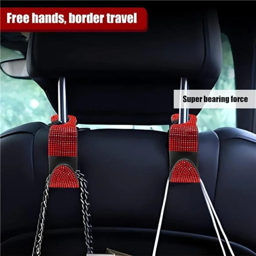 Bling Car Seat Hooks  Red (2 Pack) Bling Rhinestones Crystal Hanger Organizer