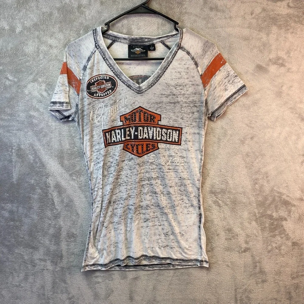 Harley-Davidson MotorClothes T-Shirt S Gray V-Neck Burnout