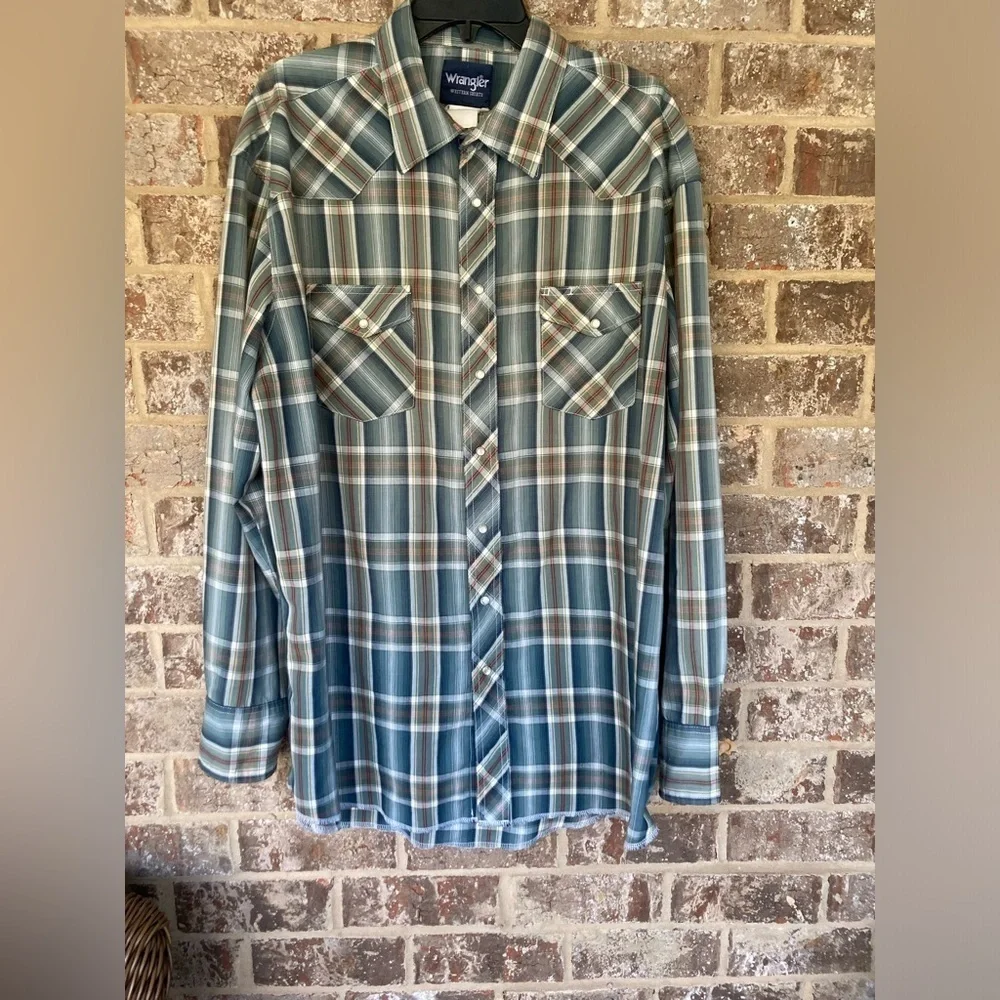 Wrangler Pearl Snap Vintage Western Shirt Long Sleeve Men’s Size 18 Plaid