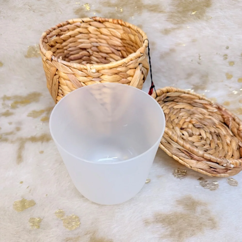 Woven Lidded Storage Basket‎ Beige Wicker With Plastic Container 8x6.75
