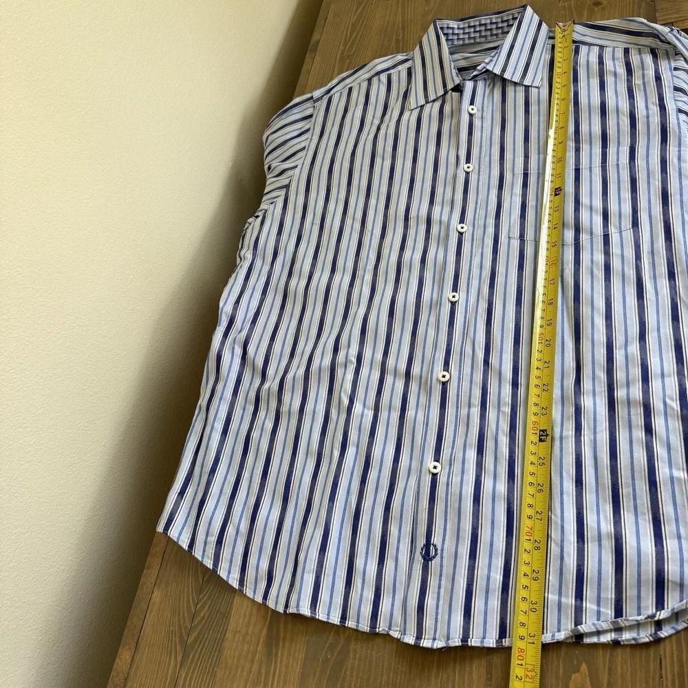 Bugatchi Uomo Men's XL Blue White Stripe Long Sleeve‎ Button Up Shirt Collar Top