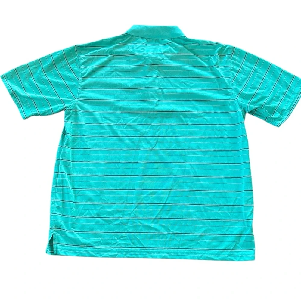 PGA Tour Aqua Blue and Black Striped Golf Polo‎ Shirt Size XL