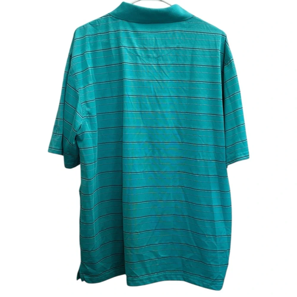 PGA Tour Aqua Blue and Black Striped Golf Polo‎ Shirt Size XL