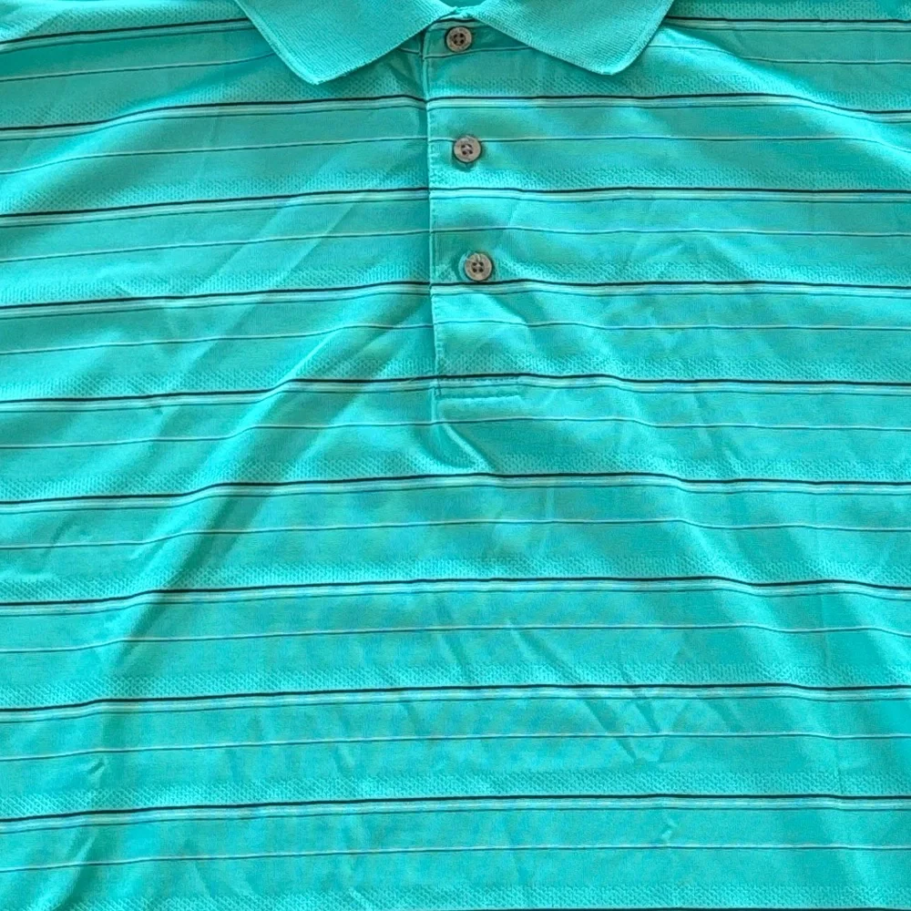 PGA Tour Aqua Blue and Black Striped Golf Polo‎ Shirt Size XL