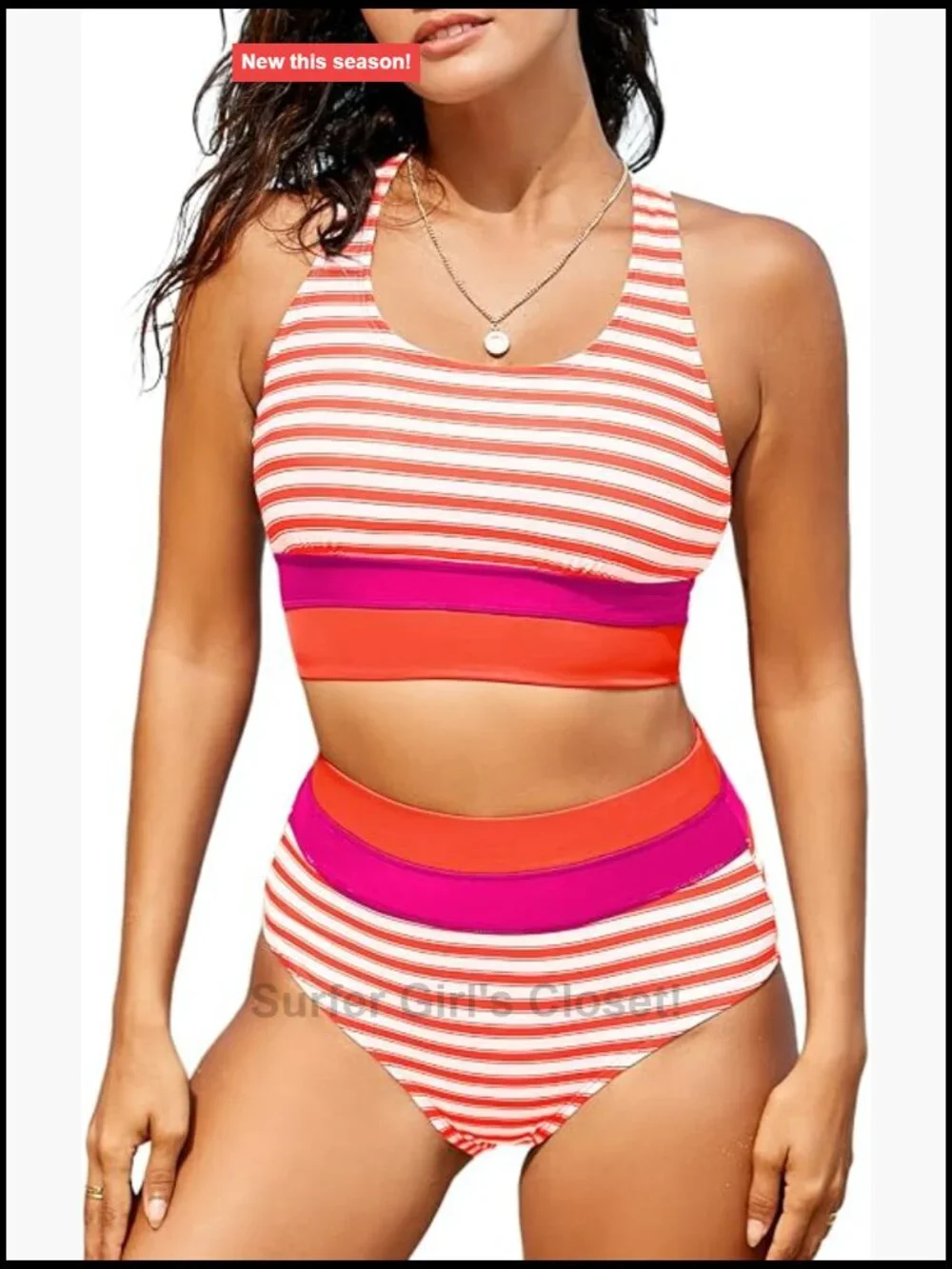 High Waisted Bikini Set Two Piece Swimsuit Color Block Scoop Neck