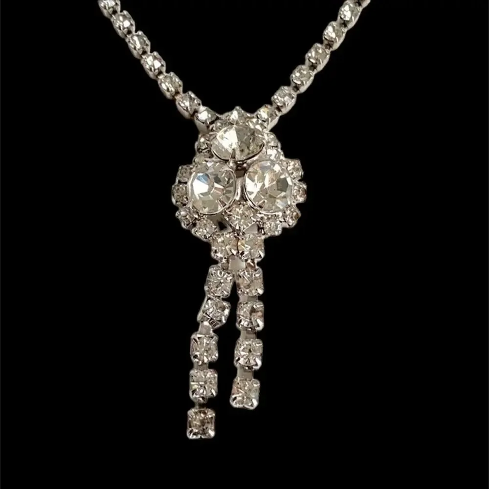 Vintage Rhinestone Necklace Dangle Retro Formal Prom Choker Clear Faux‎ Diamonds